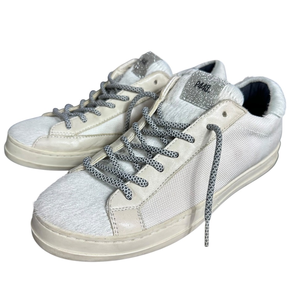 P448‎ Leather & fur Sneakers EU 41 Made in Italy, Neutral Minimalist Style shoes